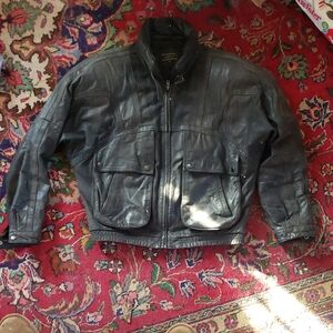 Men's Black Military Style Leather Jacket